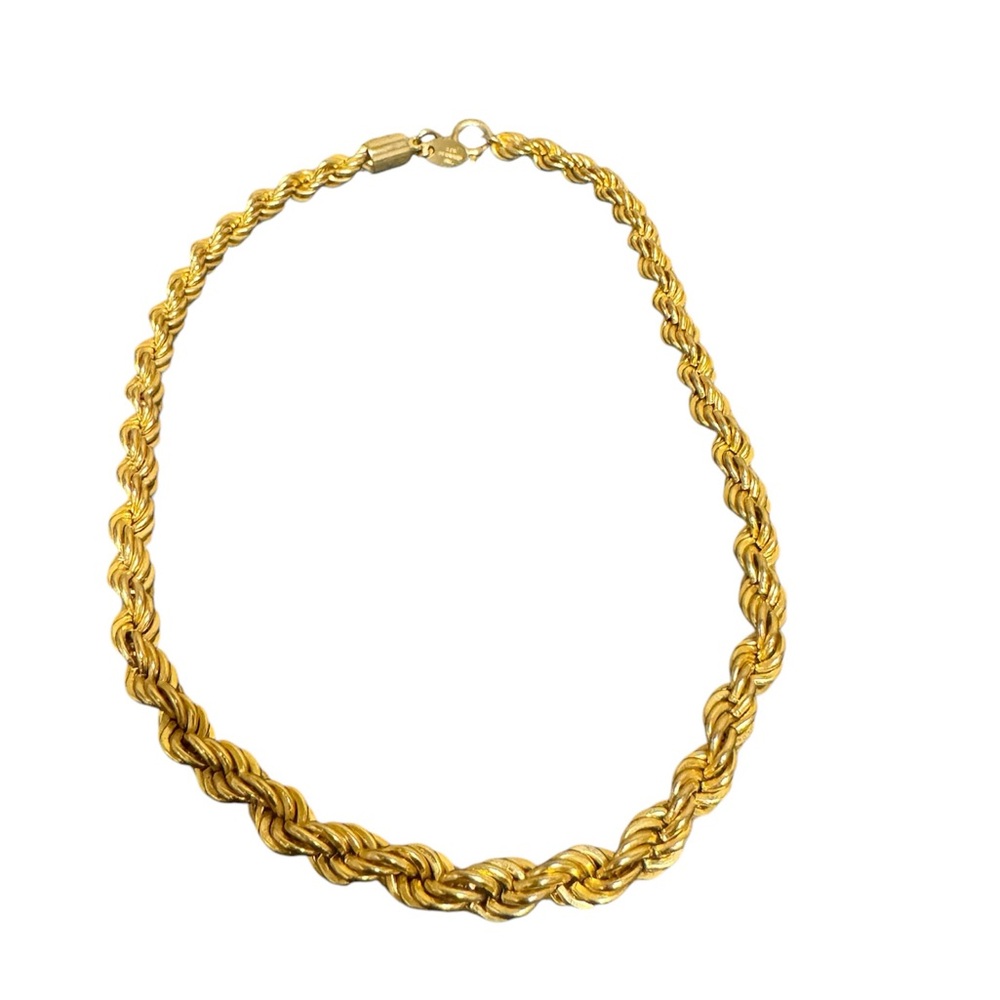 Les Bernard gold tone twisted rope choker chain necklace 15 inches